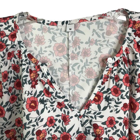 Made With Love Dress Womens M Orange Pink Floral VNeck Bell Sleeve Boho Cover Up - Picture 3 of 8